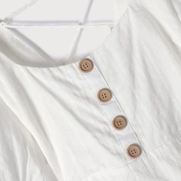 NWT Lulus Endearing Looks Ivory Puff Sleeve Lace-Up Mini Dress (size S) - Picture 7 of 8